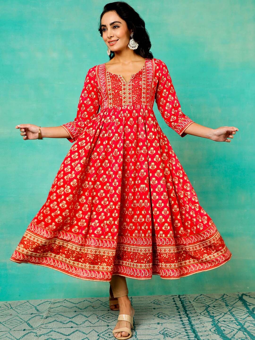 

Anouk Geometric Printed Anarkali Kurta, Red