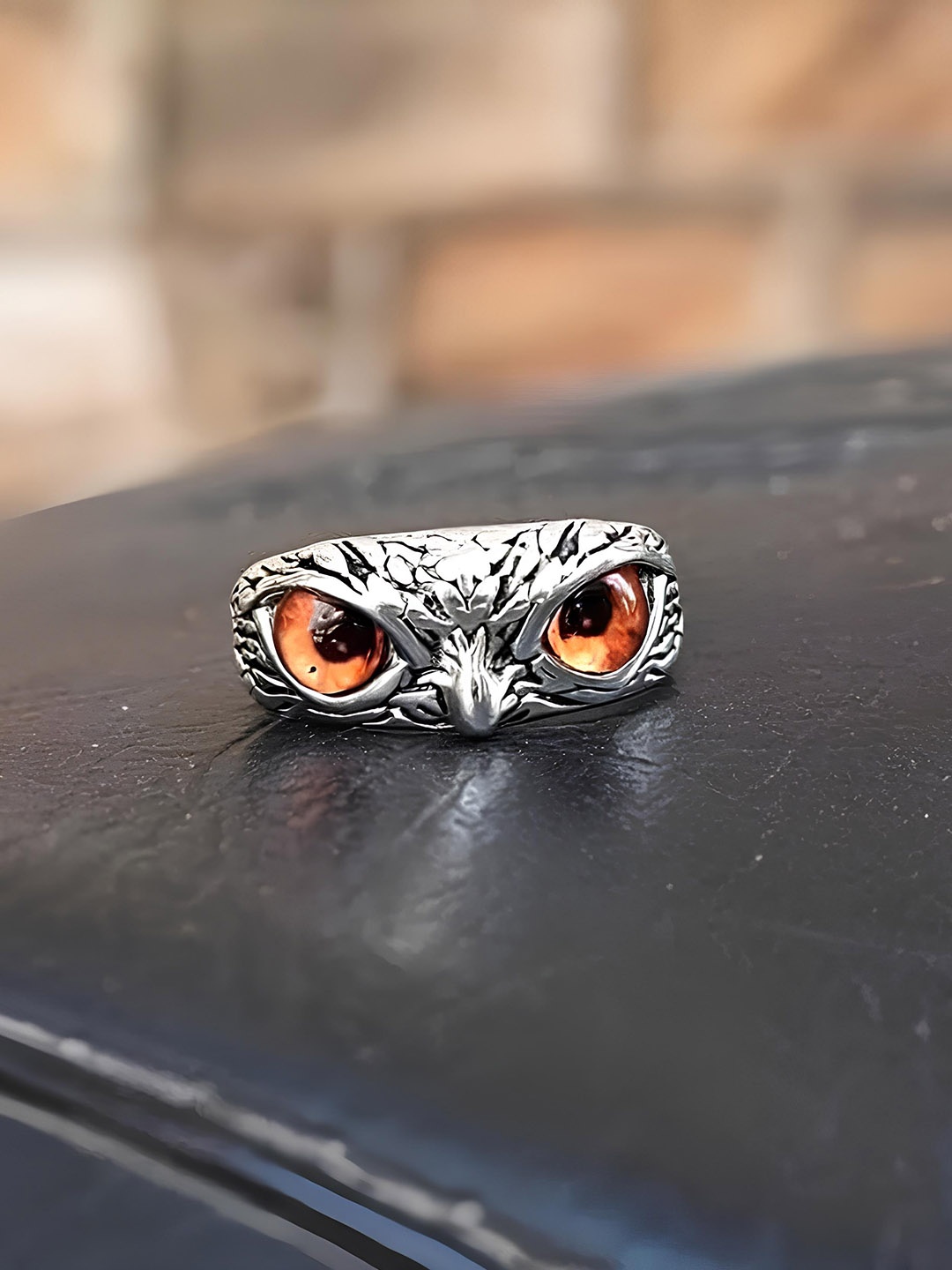 

KARISHMA KREATIONS Unisex Silver-Plated Owl Eye Shaped Finger Ring