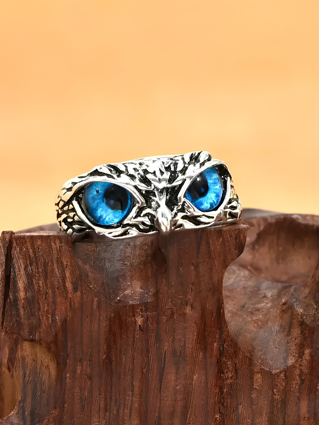 

KARISHMA KREATIONS Unisex Stainless Steel Owl Eye Shaped Finger Ring, Silver