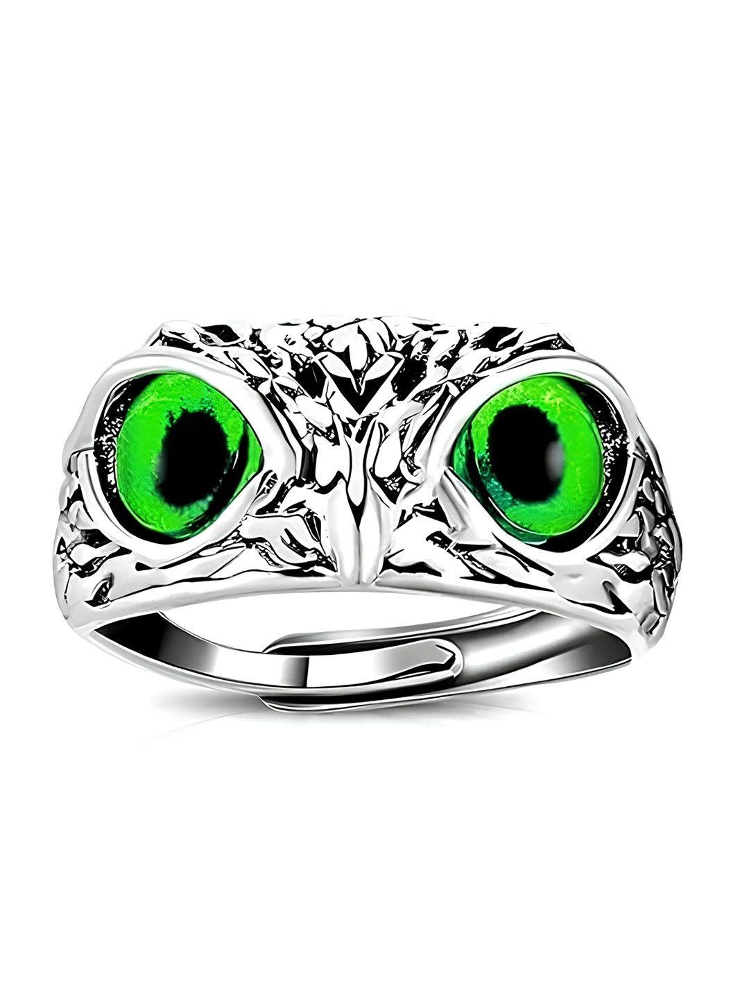 

KARISHMA KREATIONS Unisex Stainless Steel Owl Eye Adjustable Finger Ring, Silver