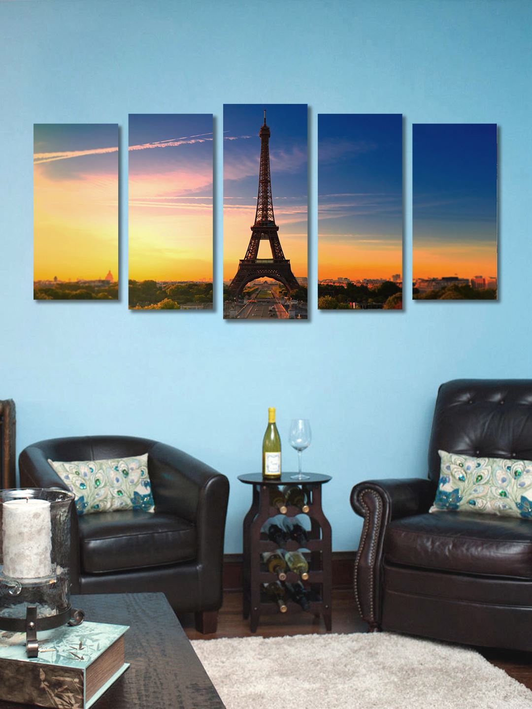 

999Store Blue & Brown Set of 5 Wall Art