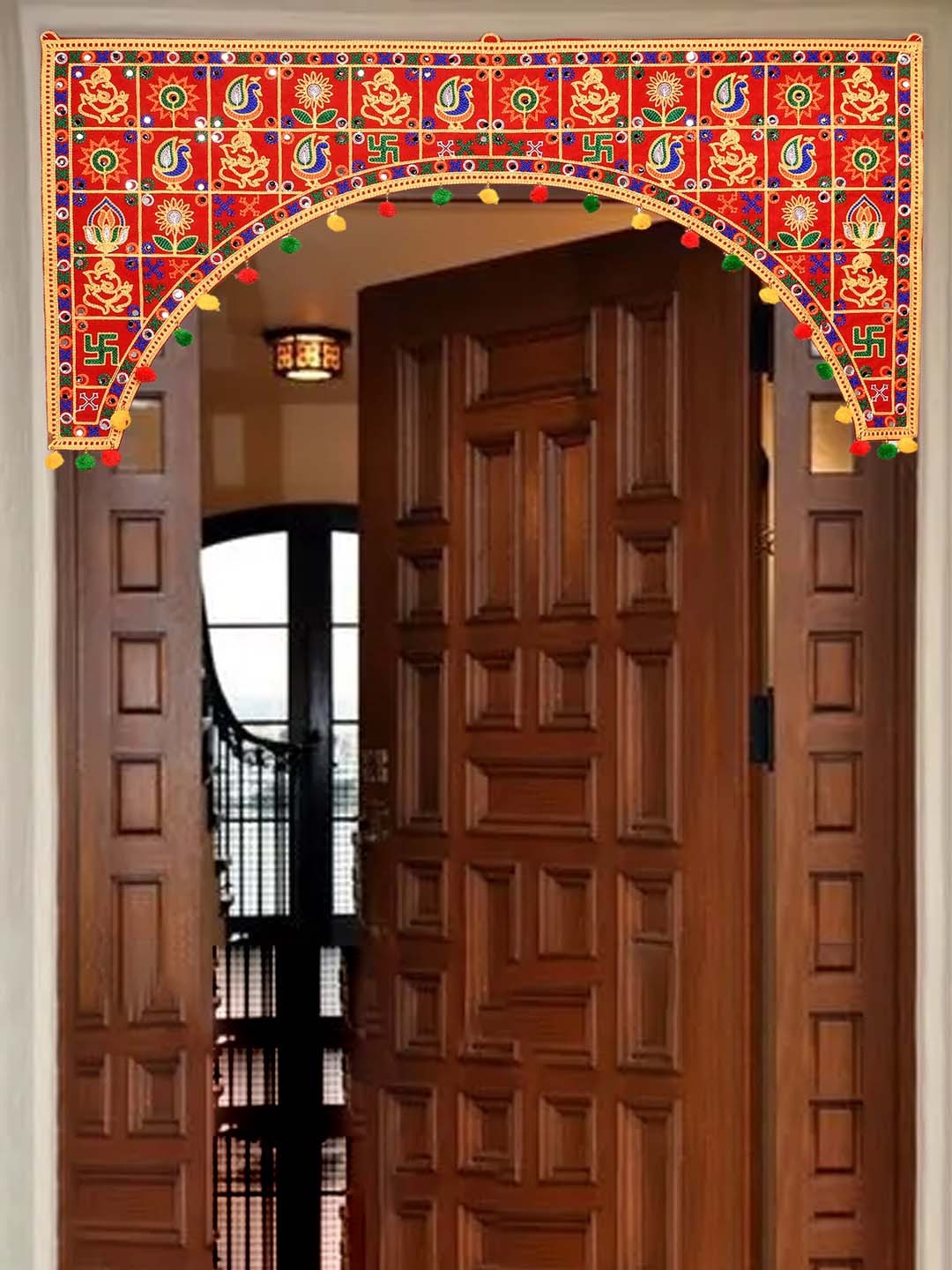 

Ascension Red Traditional Art Big Door Bandarwal, Multi
