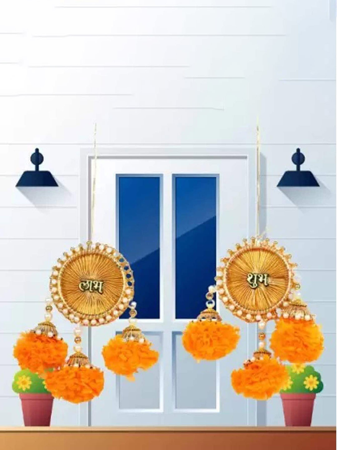 

Ascension Orange 2 Pieces Gotta Shubh Labh Side Door Toran, Multi