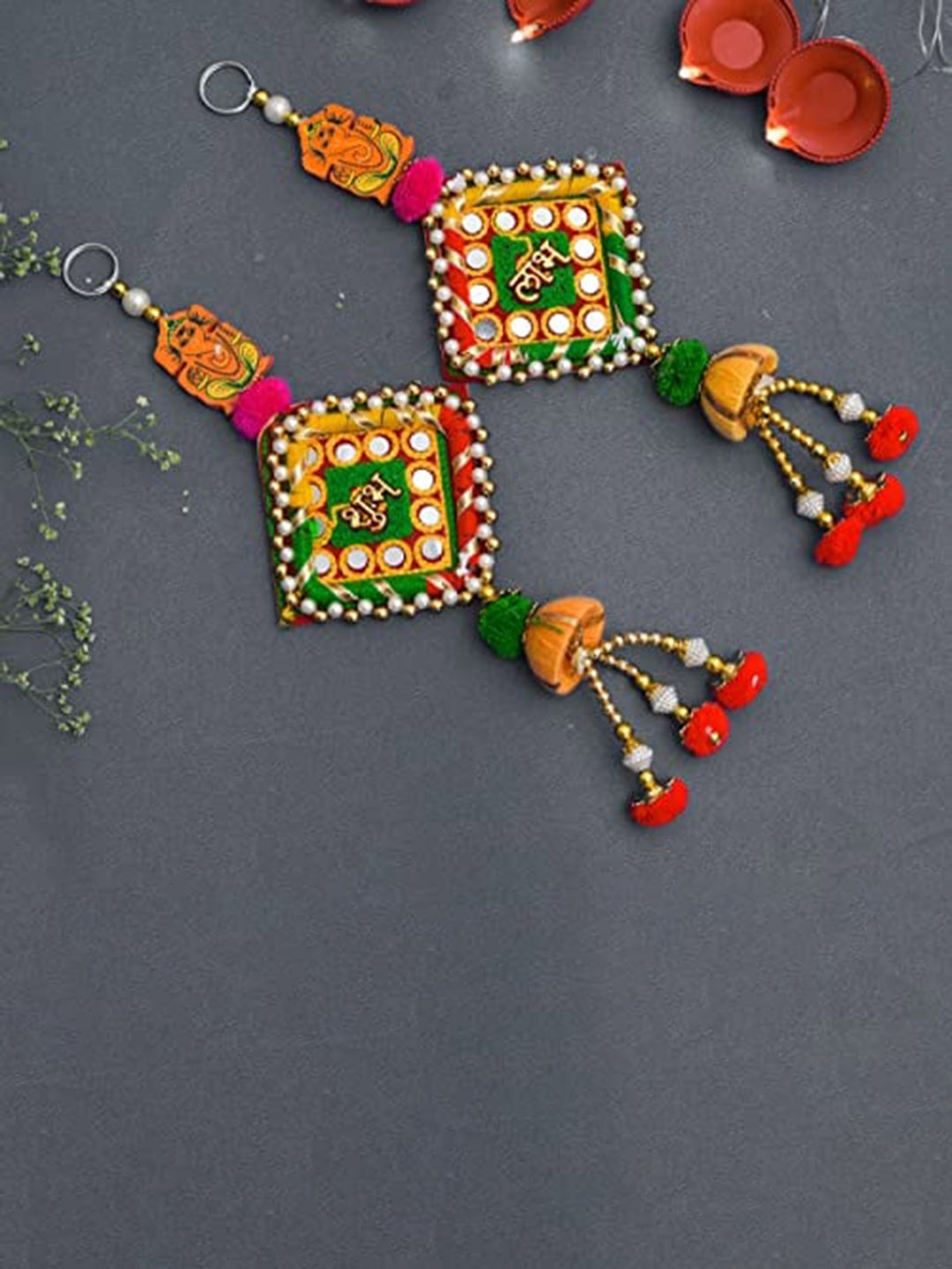 

Ascension Green 2 Pieces Subh Labh Door Toran Wall Hanging, Multi