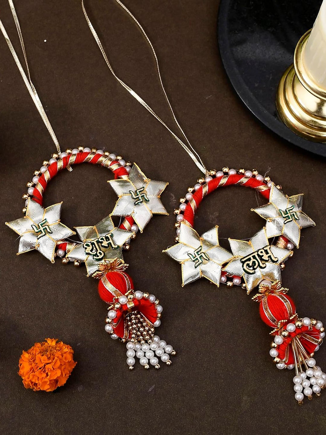 

Ascension Red 2 Pieces Subh Labh Door Toran, Multi