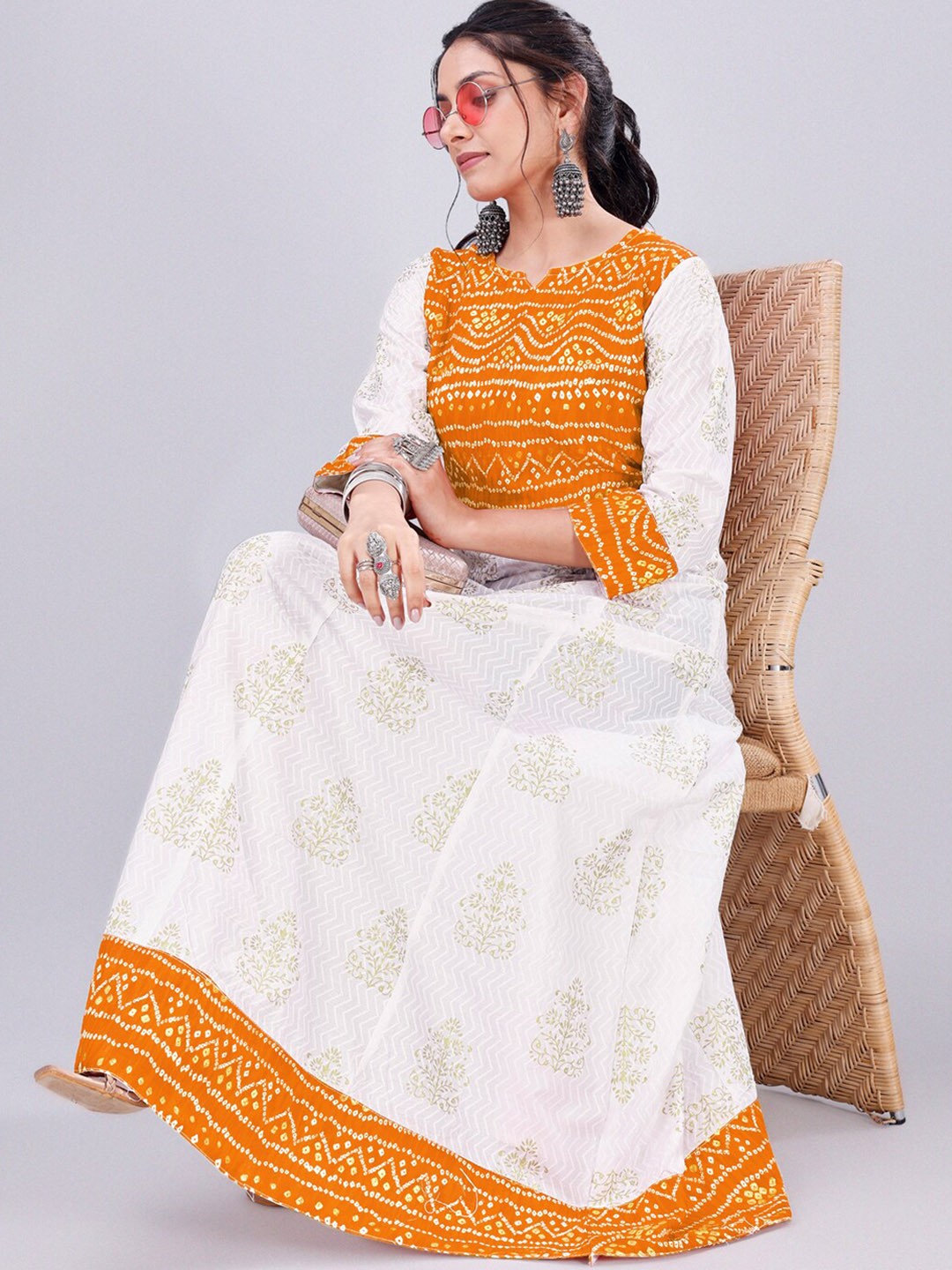 

Roykals Ethnic Motifs Printed Anarkali Kurta, White