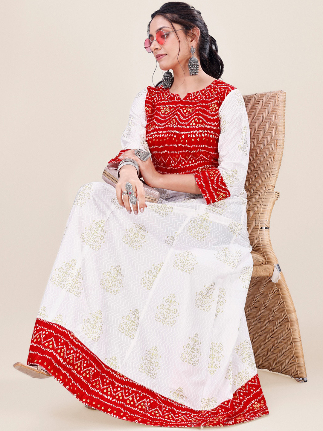 

Roykals Ethnic Motifs Printed Anarkali Kurta, White