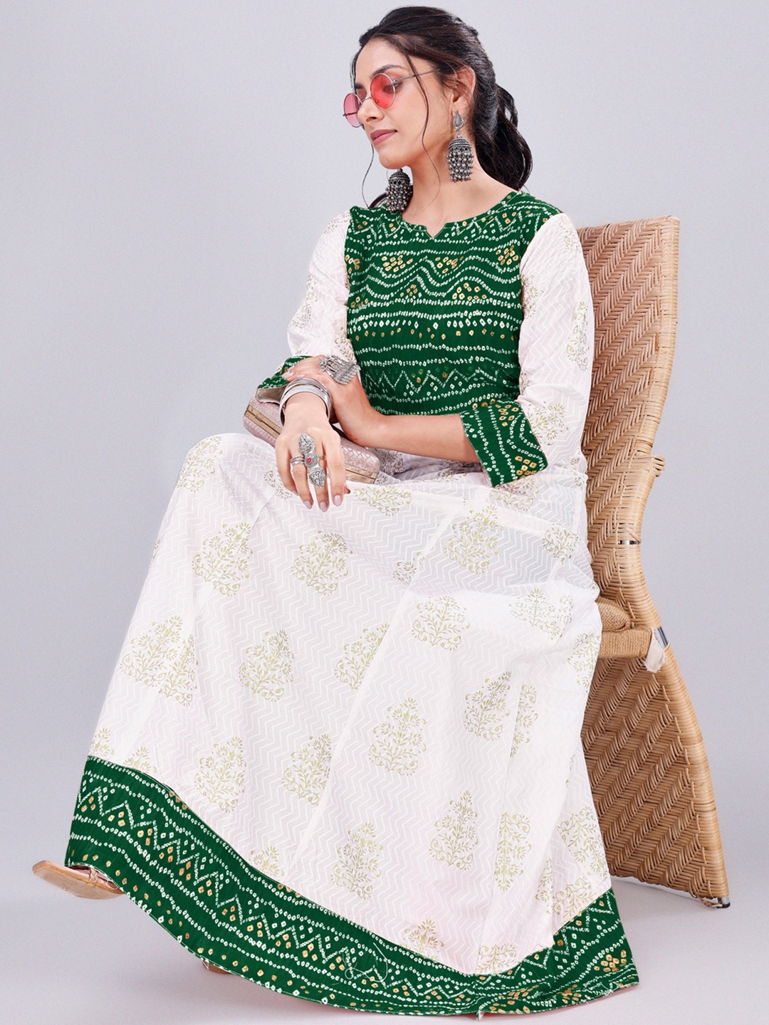 

Roykals Ethnic Motifs Printed Anarkali Kurta, White