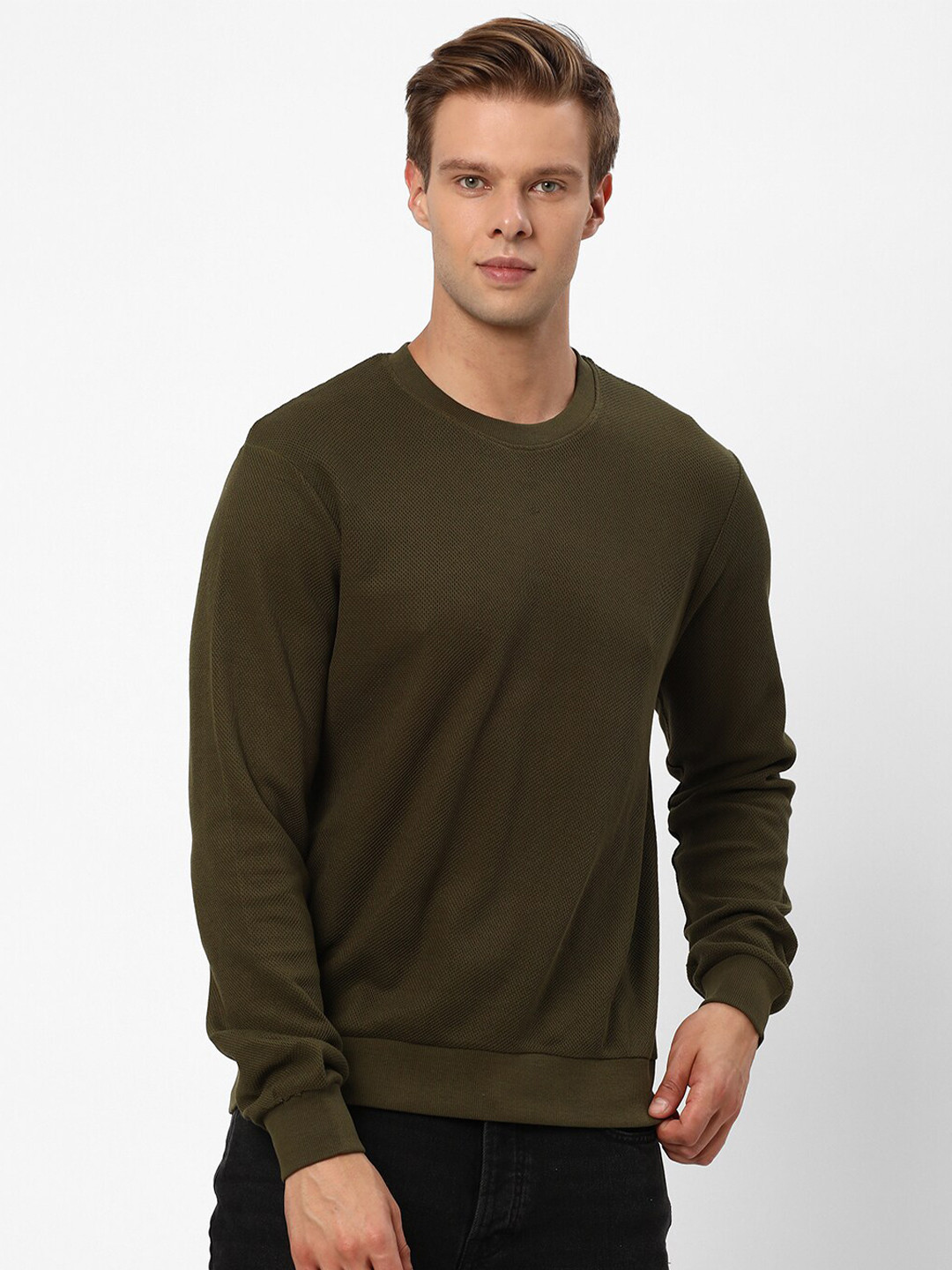 

R&B Long Sleeves Cotton Pullover, Olive