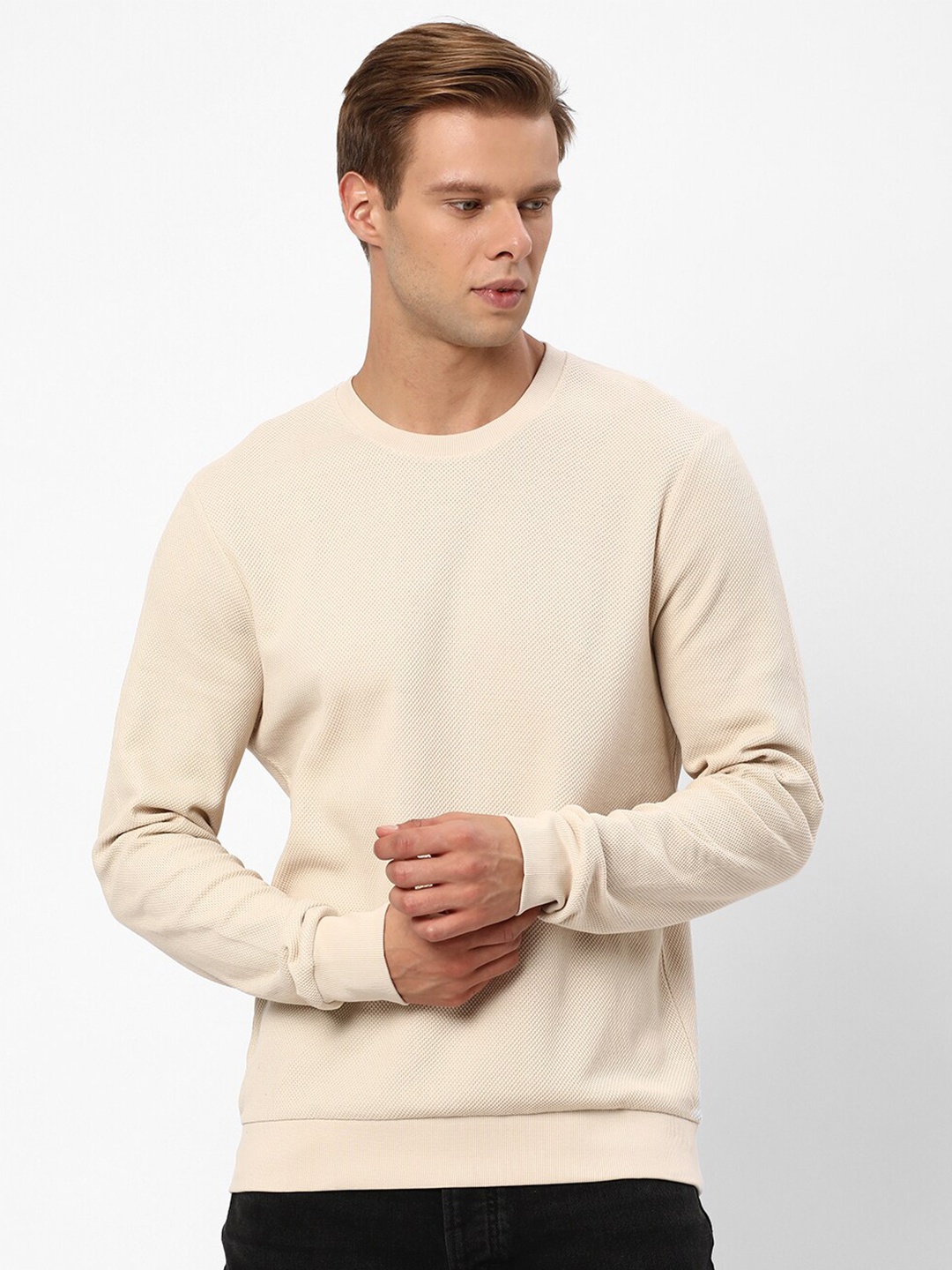 

R&B Long Sleeves Cotton Pullover, Beige