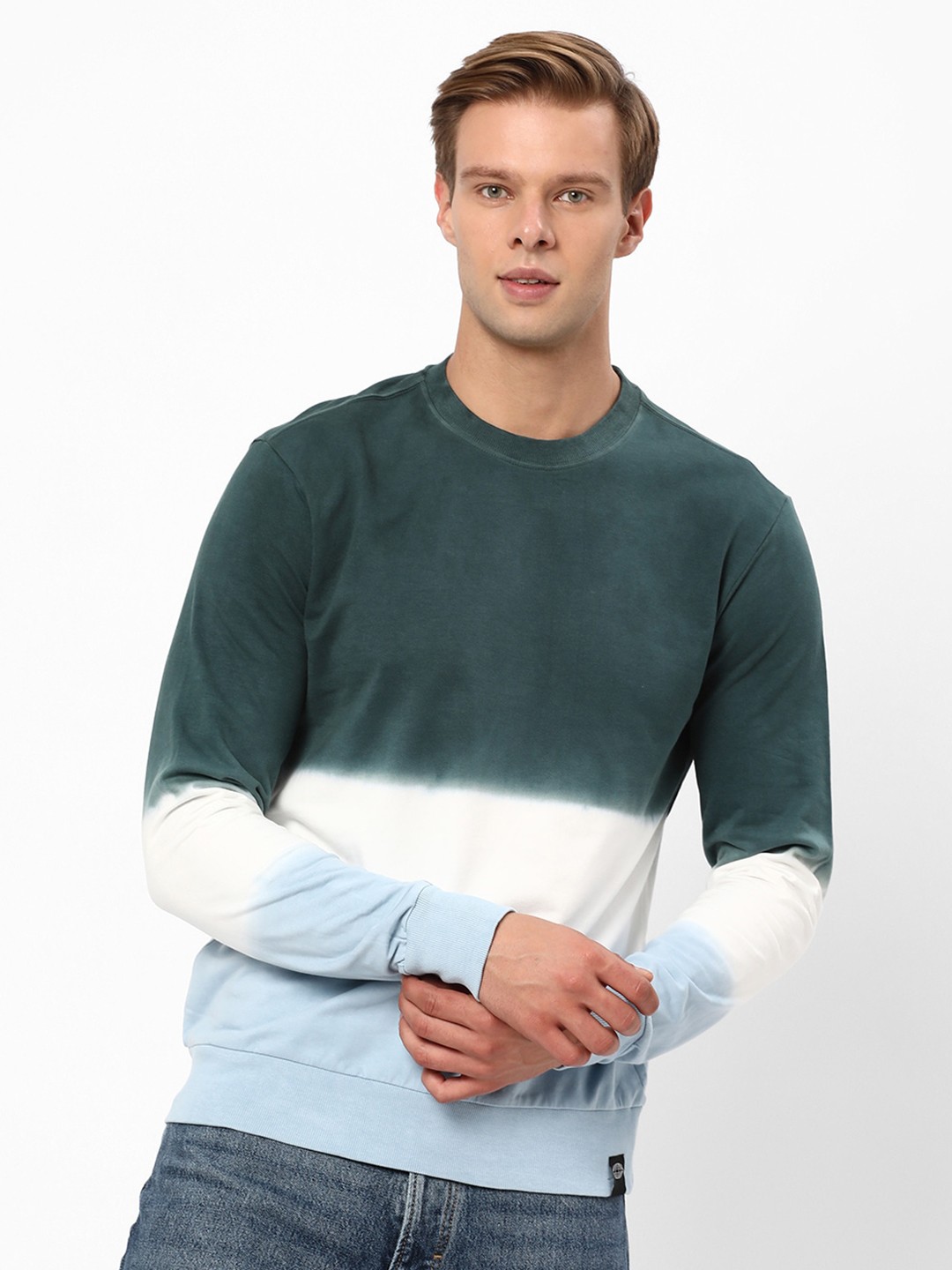 

R&B Colourblocked Cotton Sweatshirt, Green