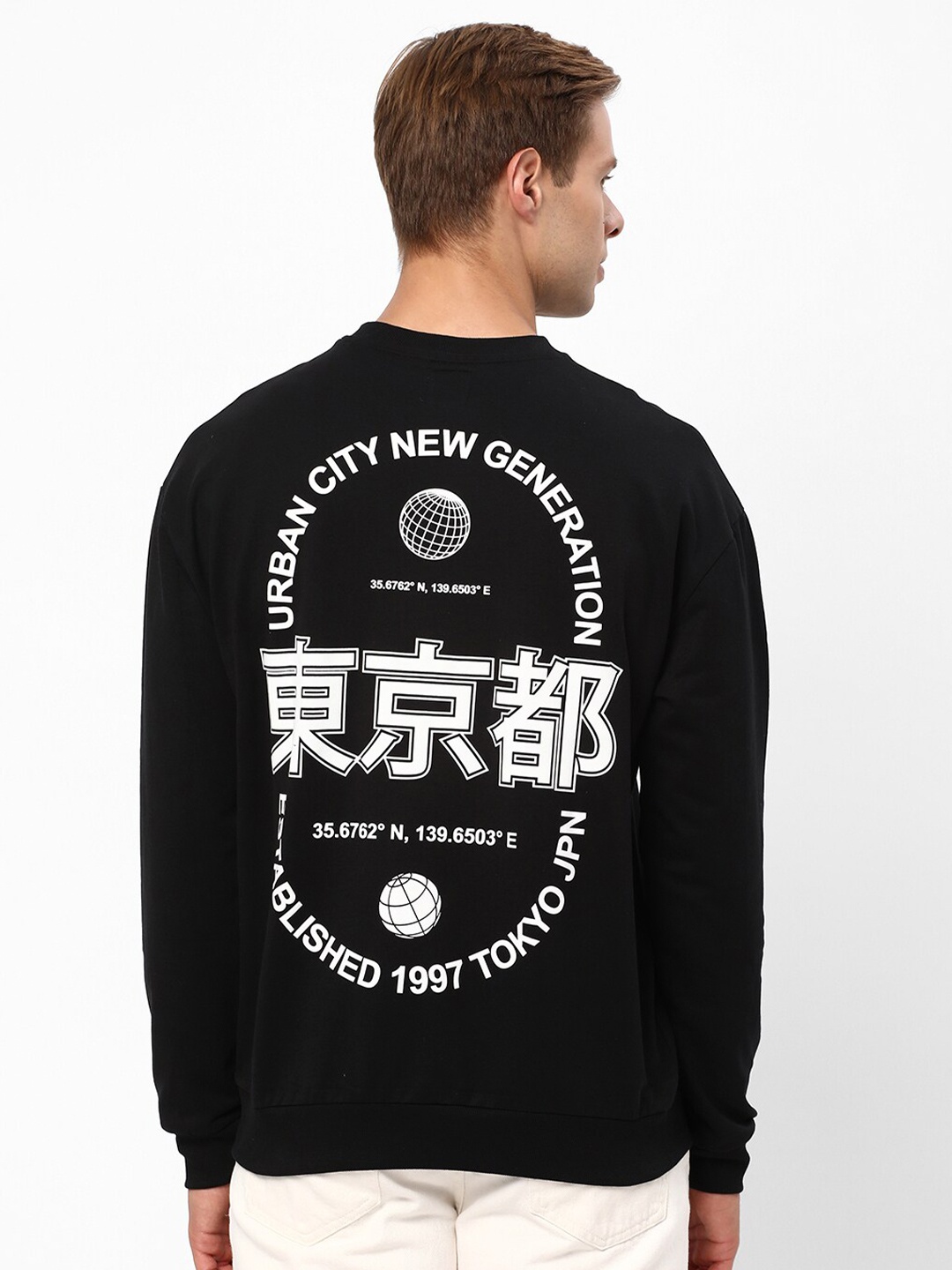 

R&B Typography Printed Cotton Pullover Sweatshirt, Black