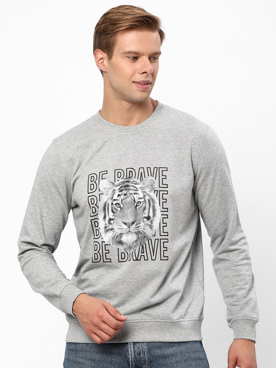 

R&B Graphic Printed Cotton Sweatshirt, Grey