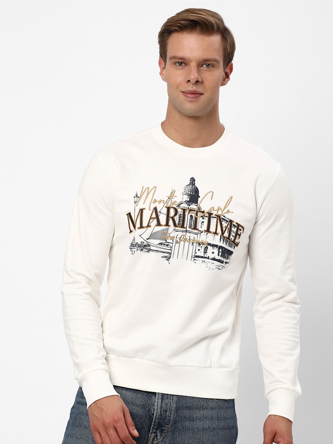 

R&B Typography Printed Cotton Sweatshirt, Beige