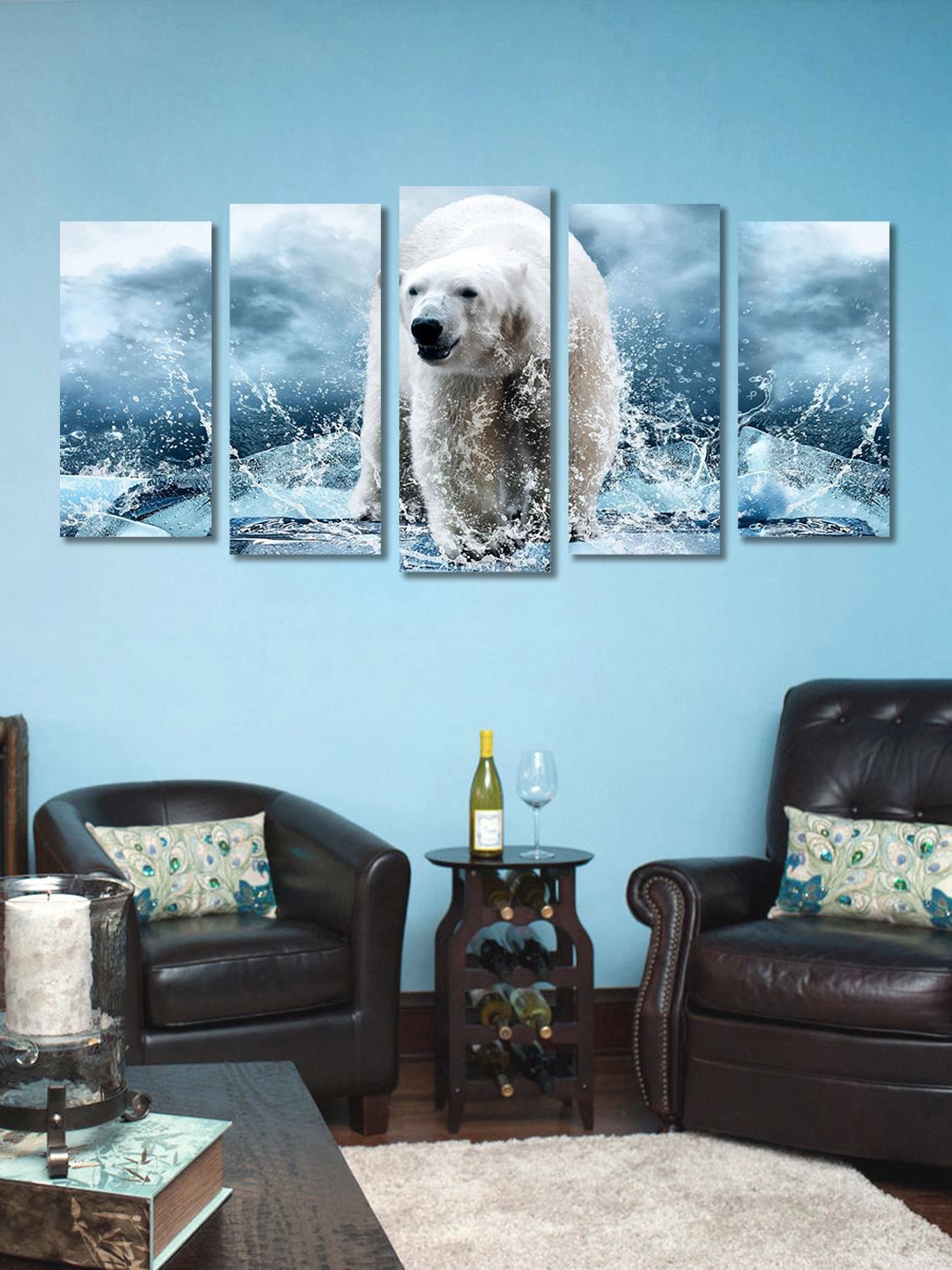 

999Store Blue & White Set of 5 Wall Art