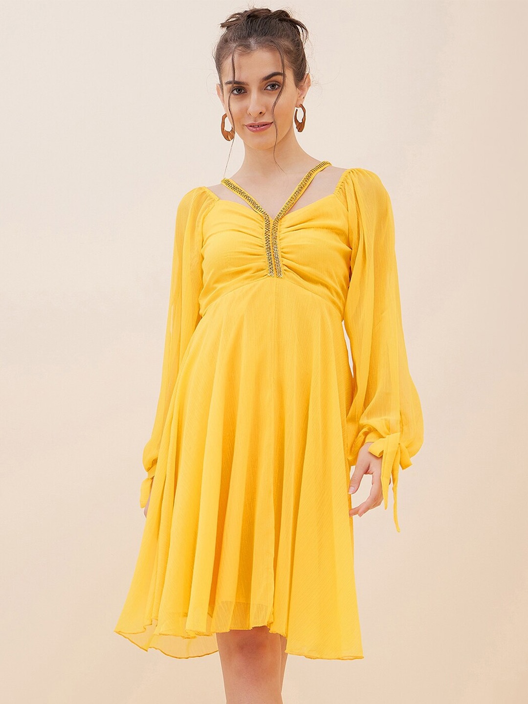 

Antheaa Puff Sleeves Ruched Chiffon Empire Dress, Yellow