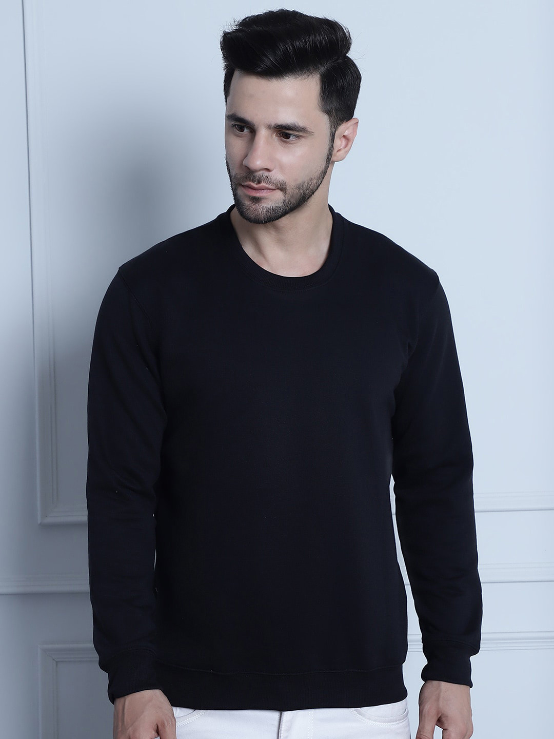 

Imsa Moda Round Neck Fleece Pullover Sweatshirt, Black