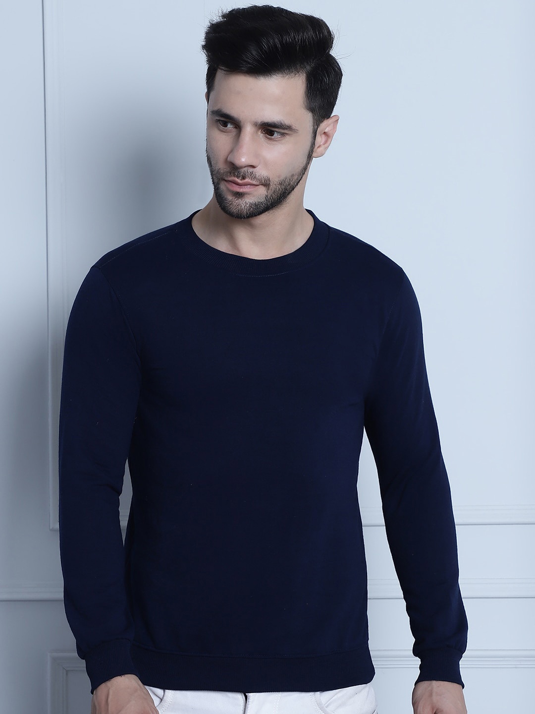 

Imsa Moda Round Neck Fleece Pullover Sweatshirt, Navy blue