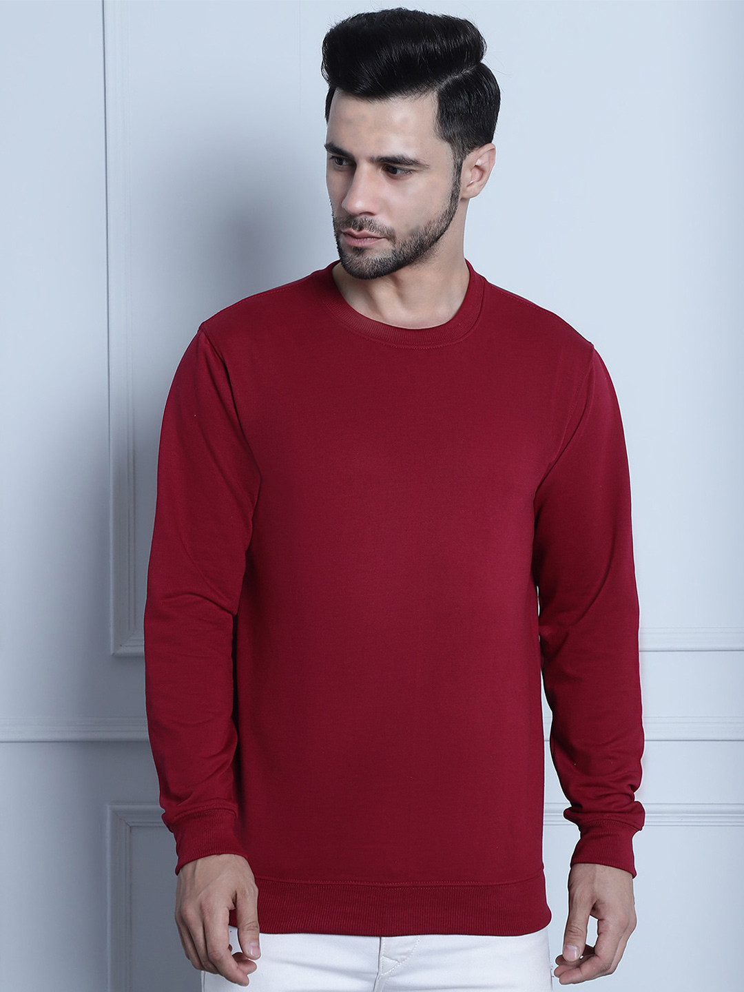 

Imsa Moda Round Neck Fleece Pullover Sweatshirt, Maroon