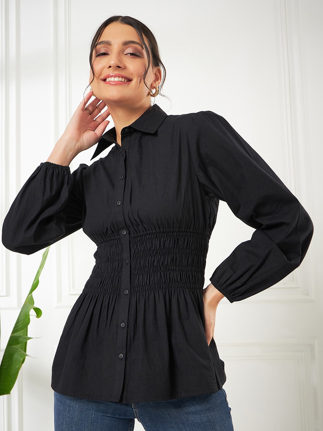 

Kibo Comfort Spread Collar Cotton Casual Shirt, Black