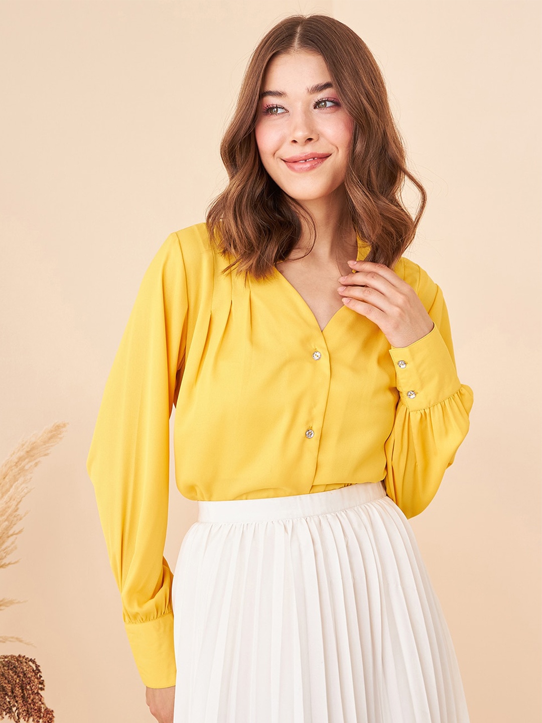 

Kibo Comfort Mandarin Collar Casual Shirt, Yellow