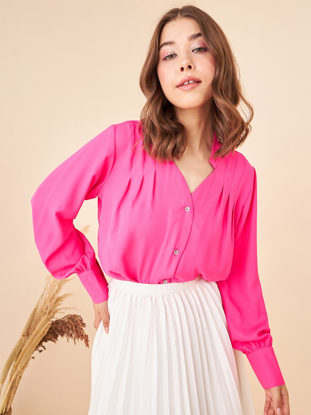 

Kibo Comfort Mandarin Collar Casual Shirt, Pink