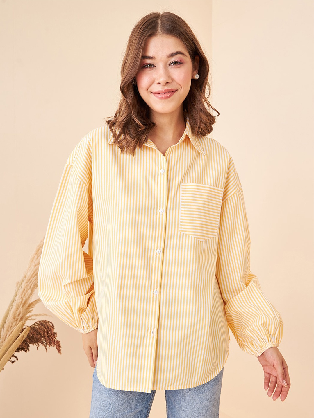 

Kibo Comfort Striped Cotton Oversized Shirt, Yellow