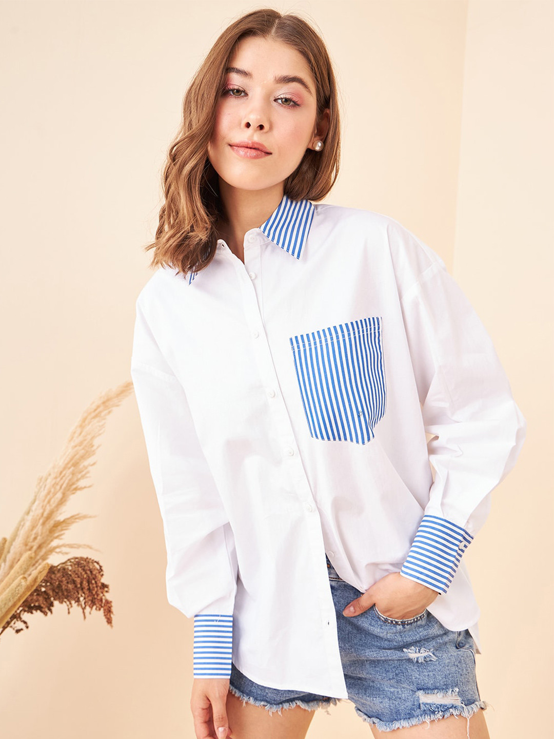 

Kibo Comfort Spread Collar Casual Cotton Oversized Shirt, White