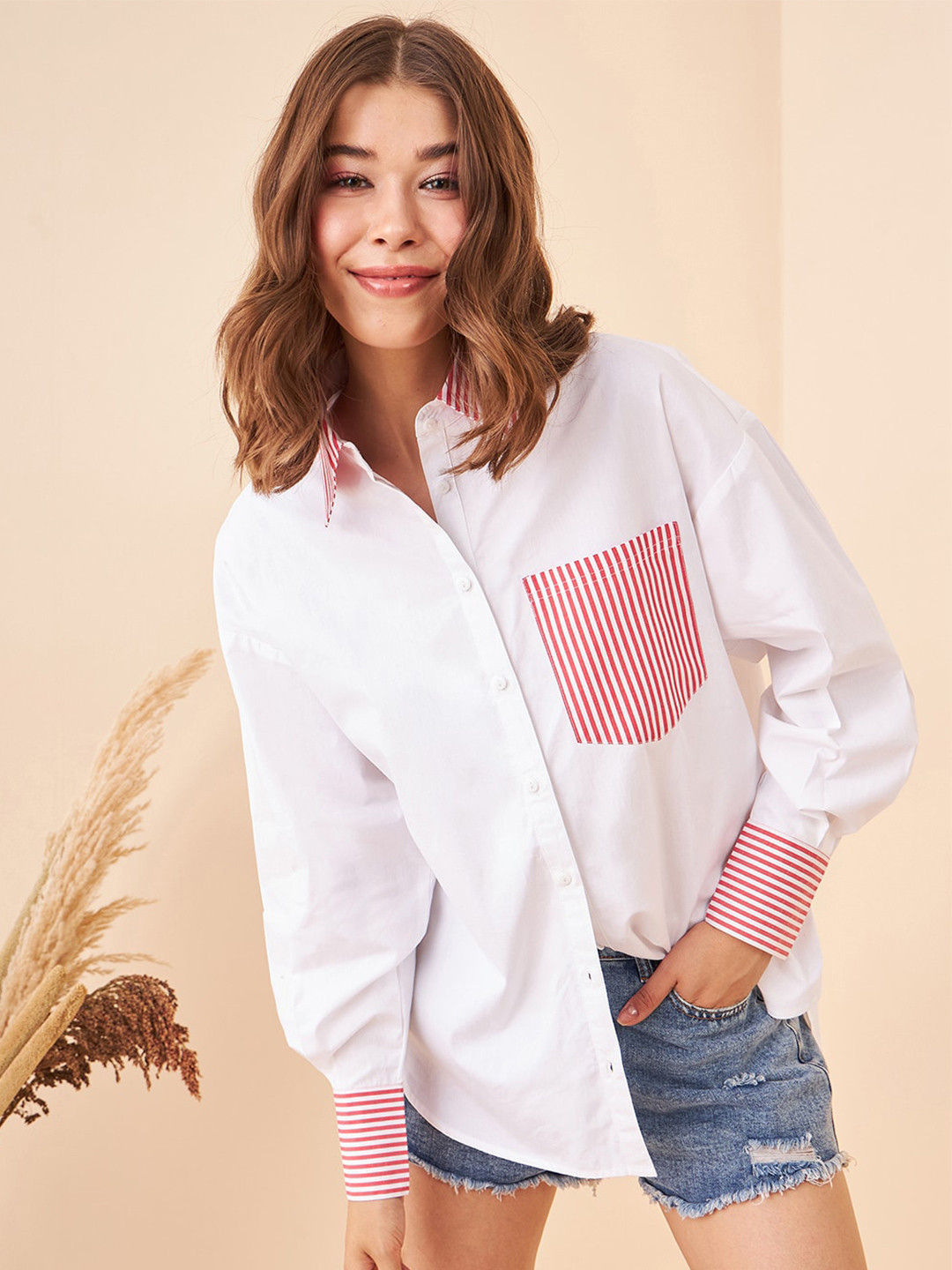 

Kibo Comfort Spread Collar Casual Cotton Oversized Shirt, White
