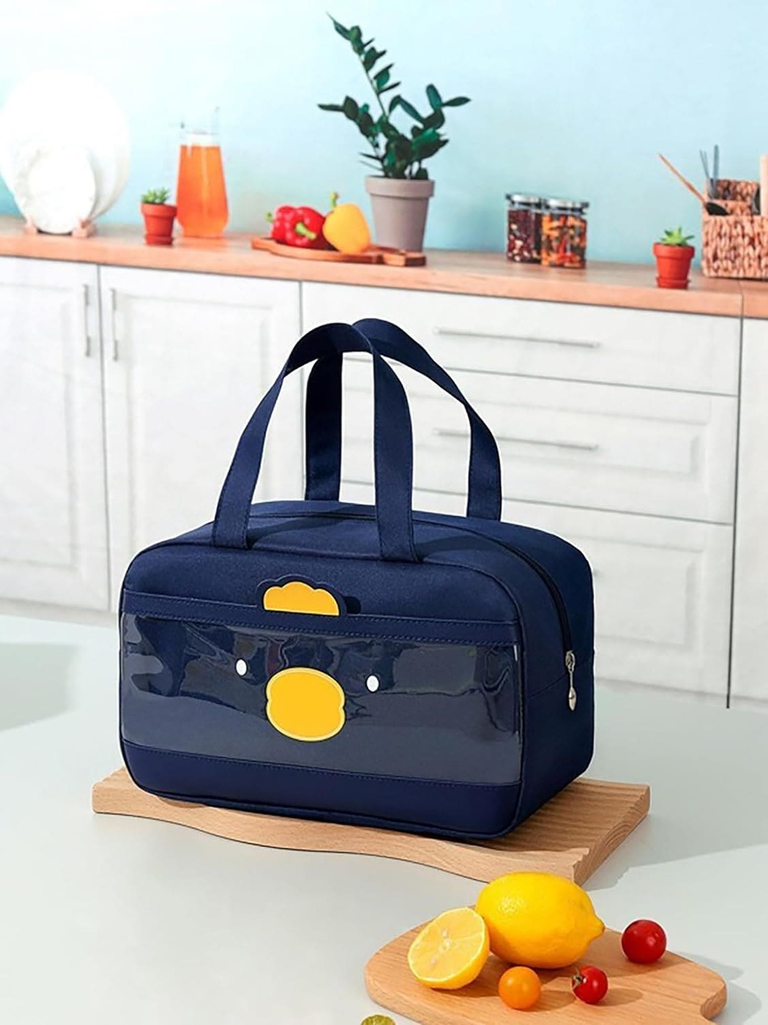 

HOUSE OF QUIRK Women Solid Insulated & Thermal Cooler Lunch Box Carry Bag, Navy blue
