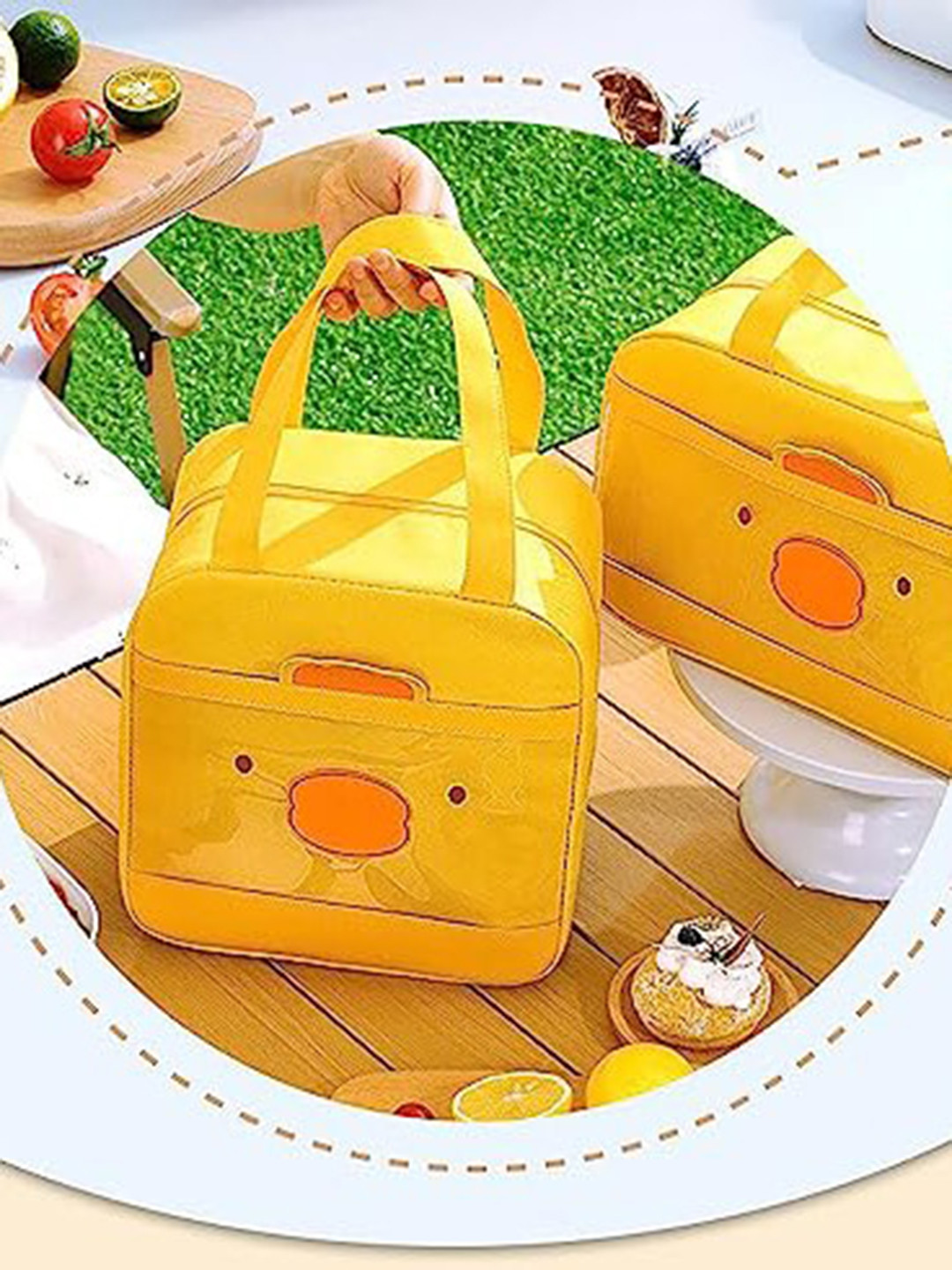 

HOUSE OF QUIRK Printed Waterproof Insulated Reusable Lunch Bag, Yellow