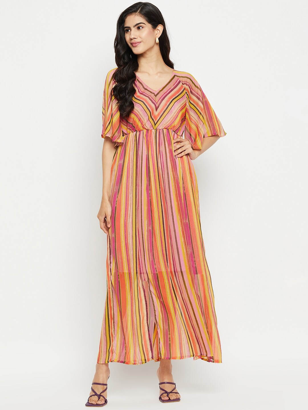 

Ruhaans Multicoloured Striped Chiffon Maxi Dress, Multi