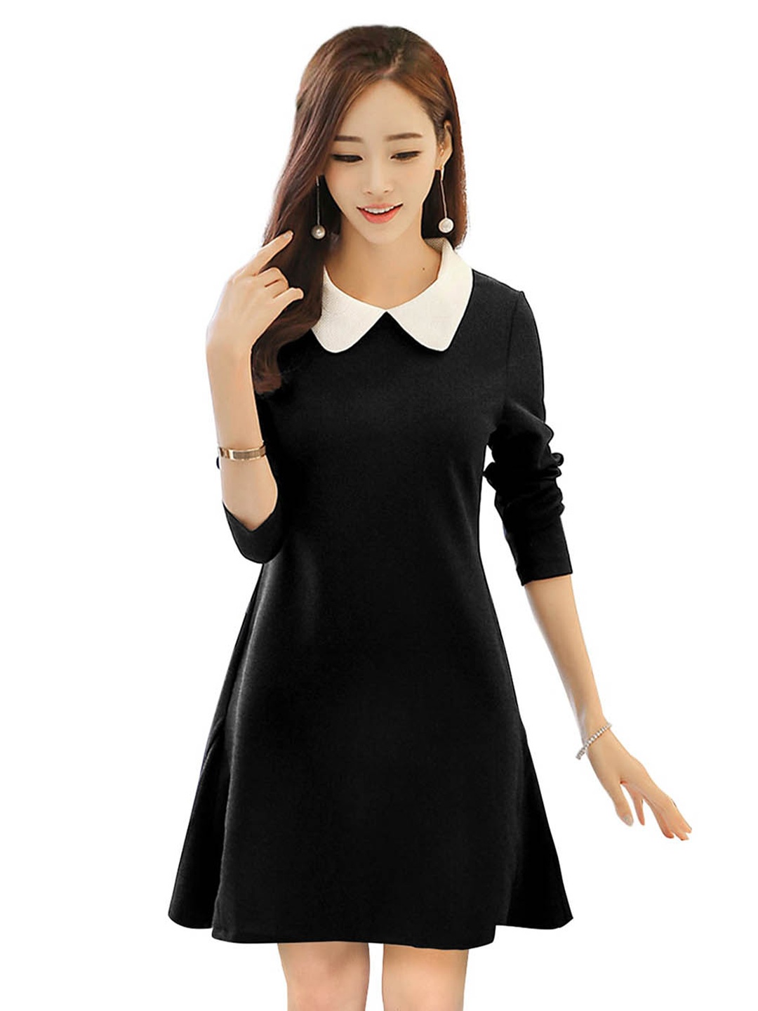 

BAESD Black Peter Pan Collar Fit & Flare Dress