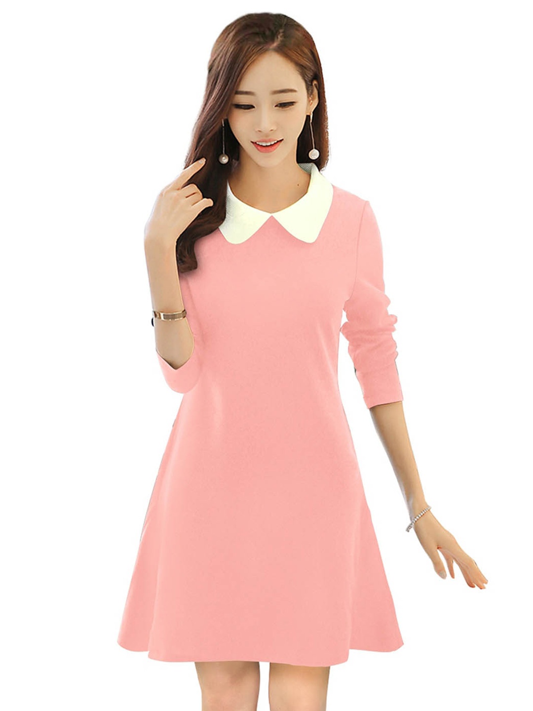 

BAESD Peach-Coloured Peter Pan Collar Fit & Flare Dress