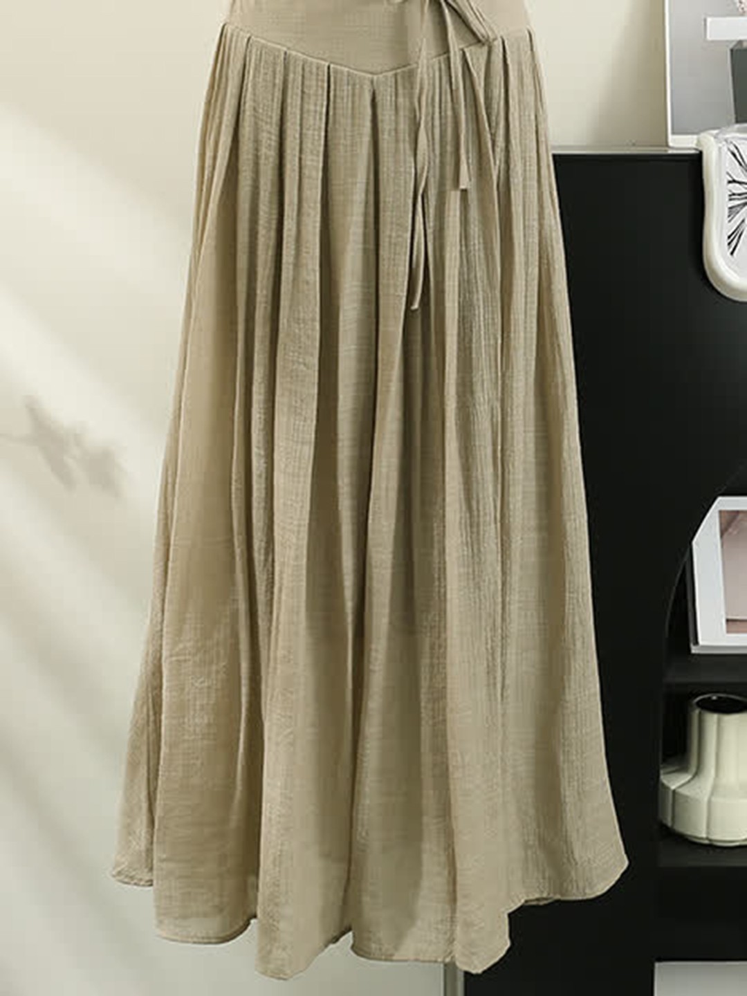 

LULU & SKY Women Loose Fit High-Rise Plain Cotton Pleated Culottes Trousers, Khaki