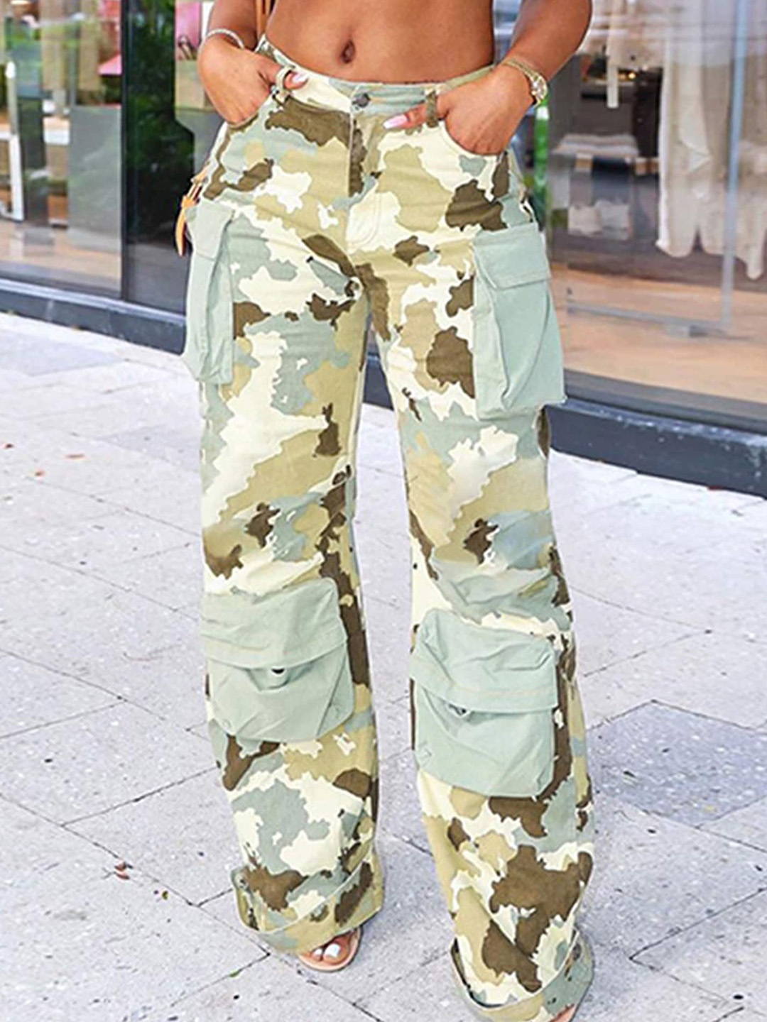 

LULU & SKY Women Camouflage Printed Straight Fit Cargos, Green