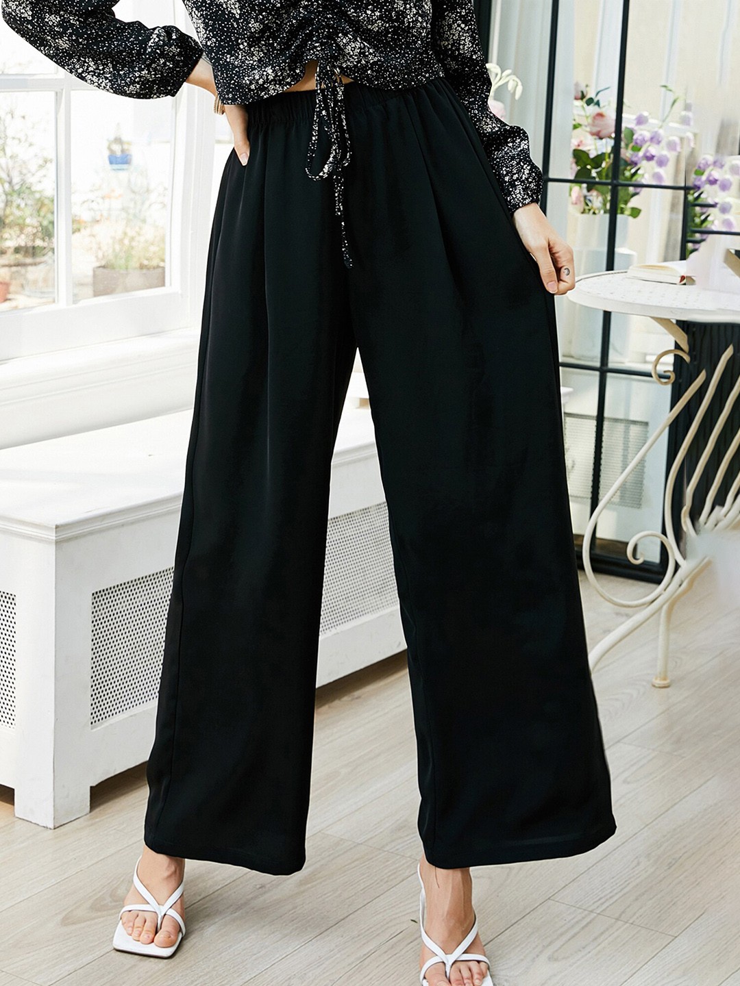 

LULU & SKY Women Straight Fit High-Rise Trousers, Black