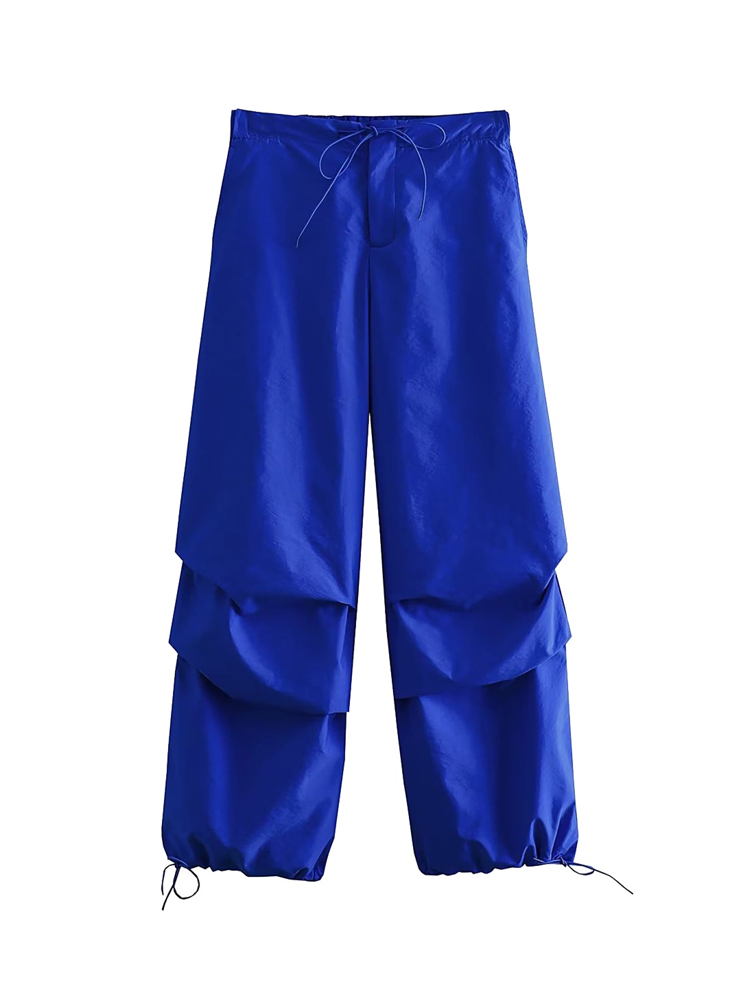 

LULU & SKY Women Straight Fit Pleated High-Rise Parachute Trousers, Blue