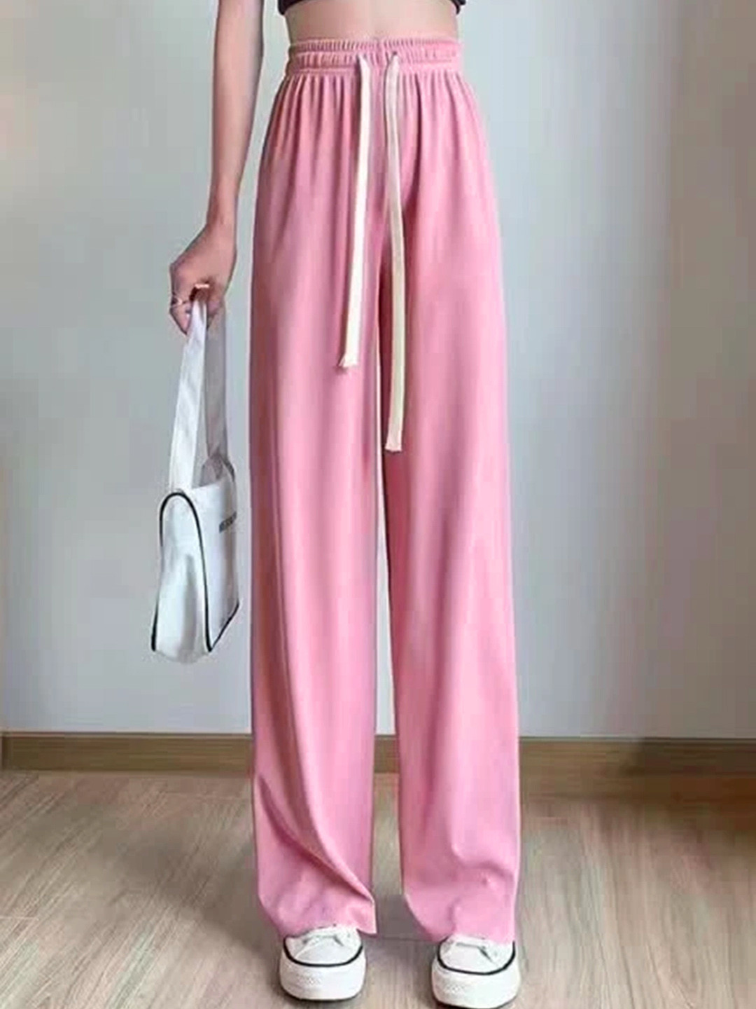 

LULU & SKY Women Straight Fit High-Rise Plain Regular Trousers, Pink