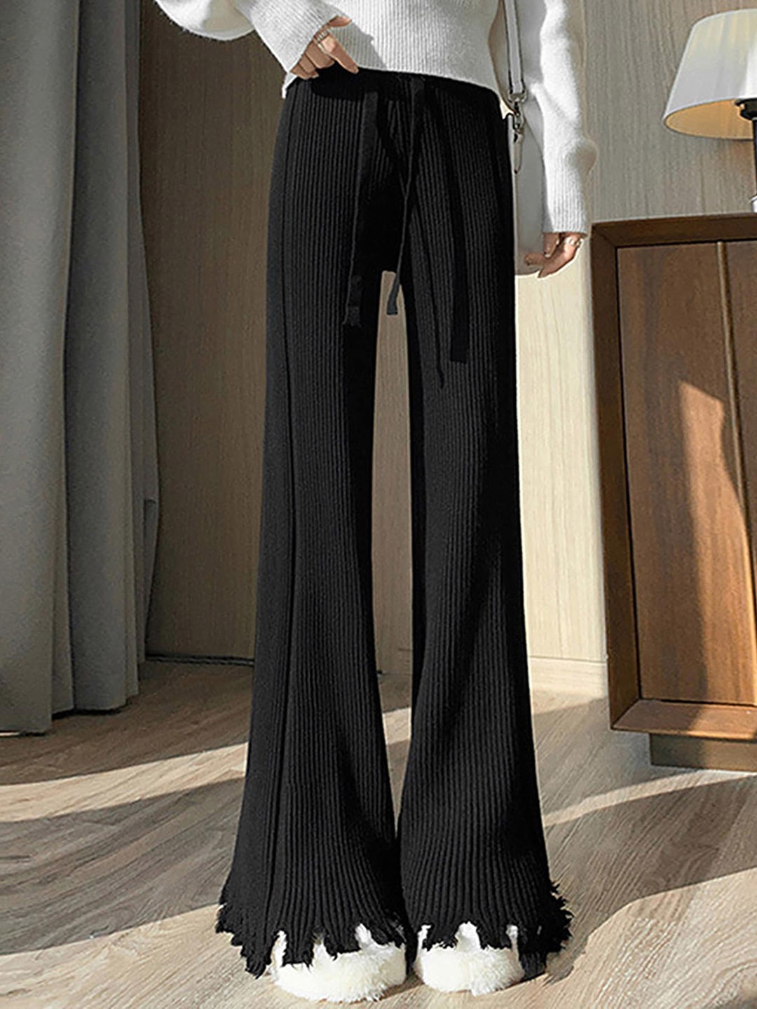 

LULU & SKY Women Black Straight Fit High-Rise Trousers