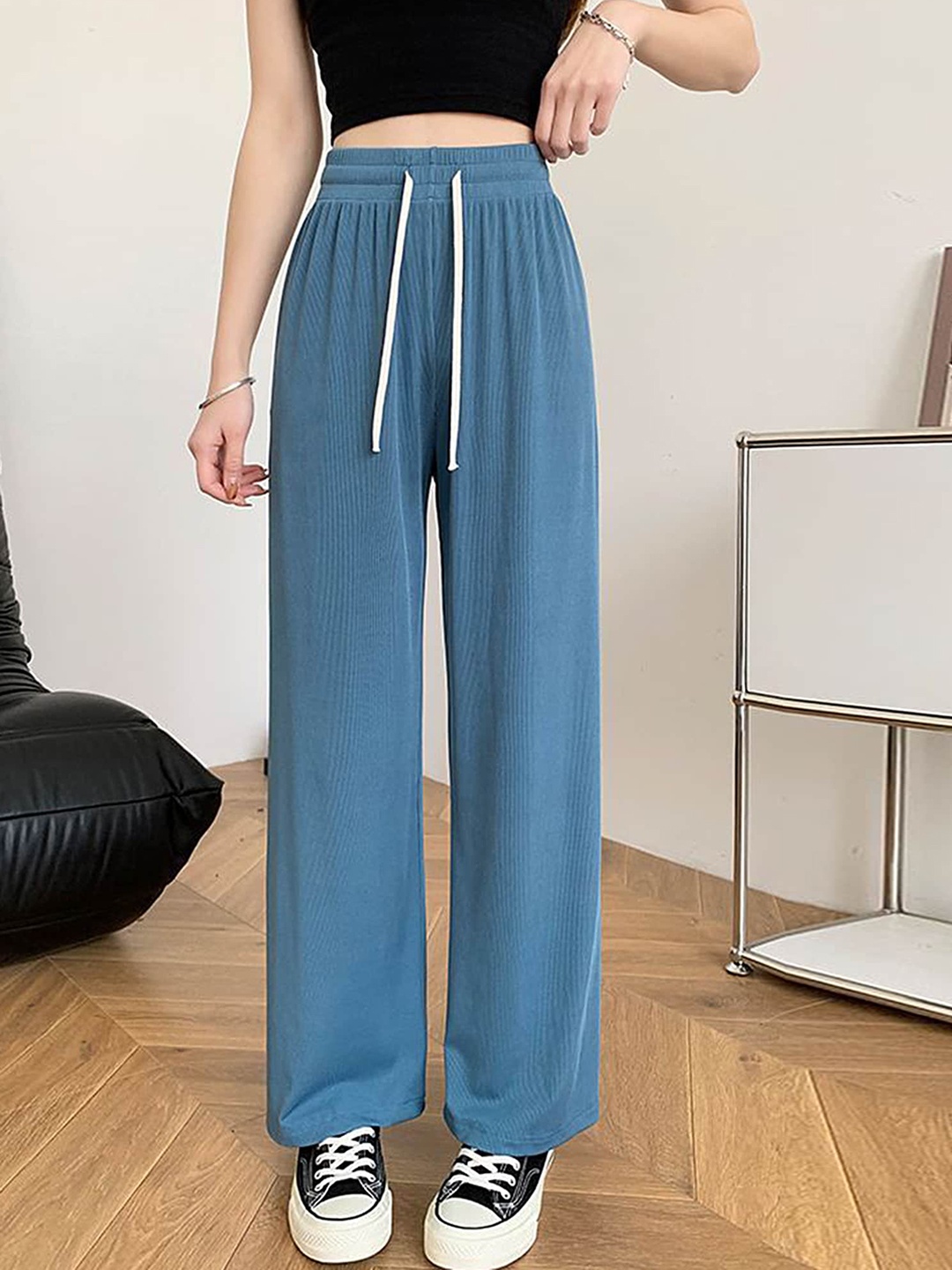 

LULU & SKY Women Straight Fit High-Rise Parallel Trousers, Blue