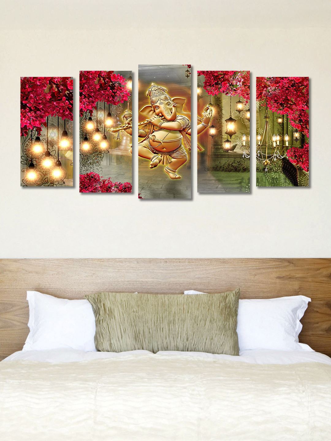 

999Store Set of 5 Multicoloured Lord Ganesha Wall Art, Multi