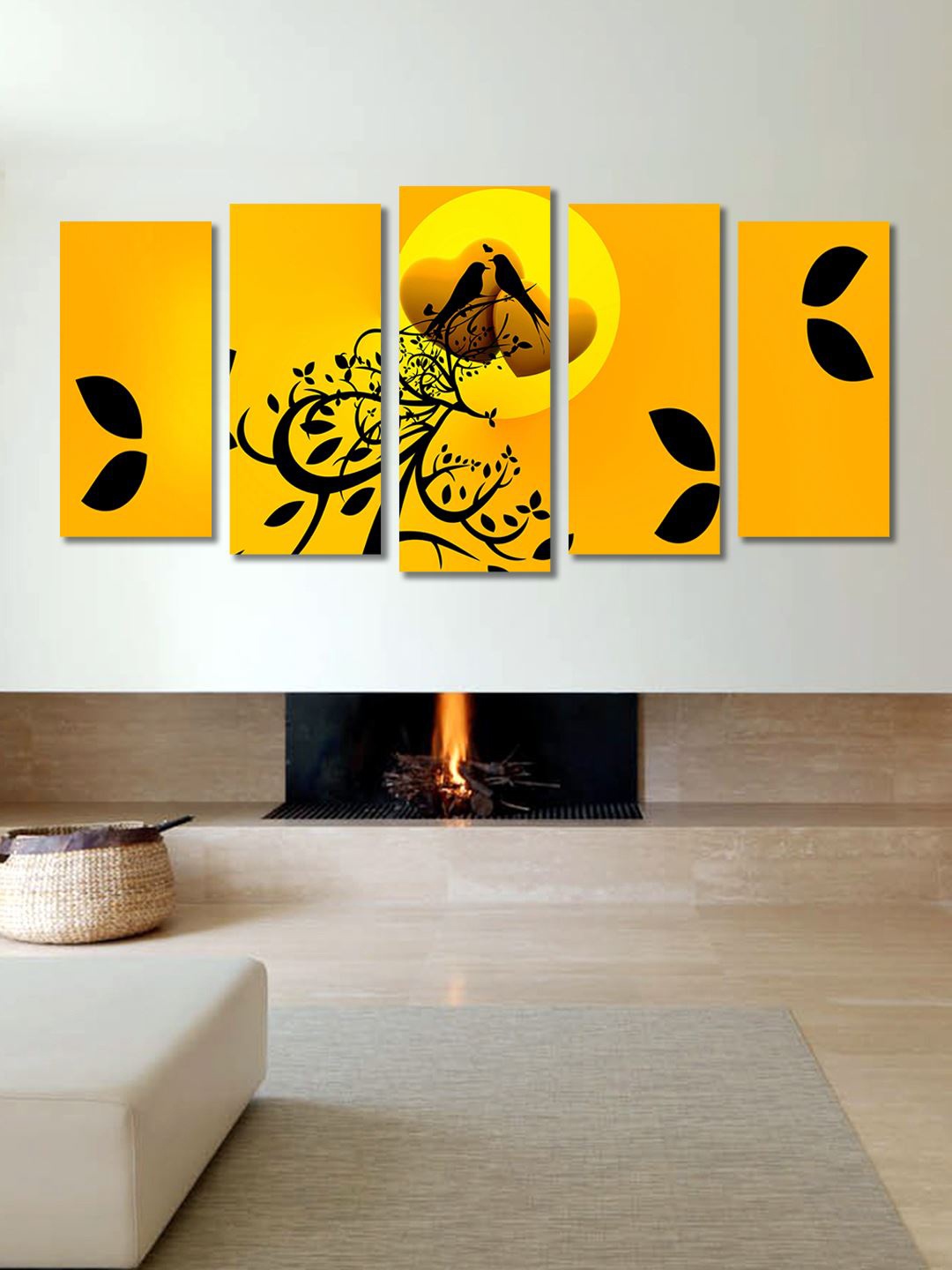 

999Store Yellow & Black Set of 5 Wall Art