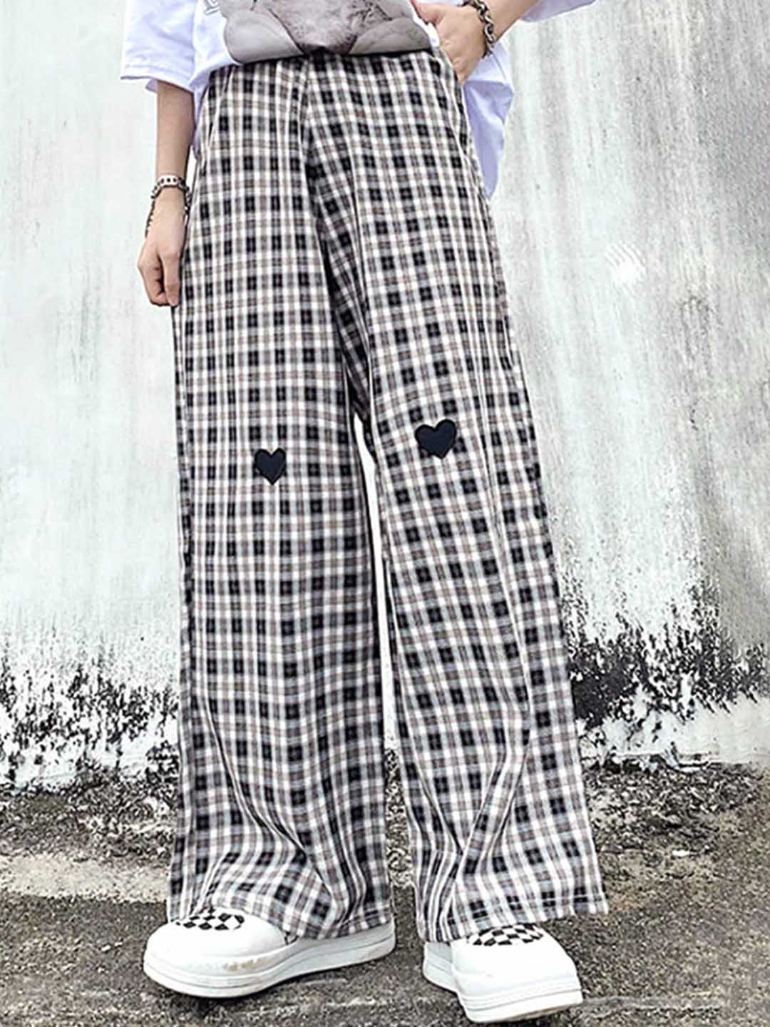 

LULU & SKY Women Checked Mid-Rise Straight Fit Parallel Trousers, Black