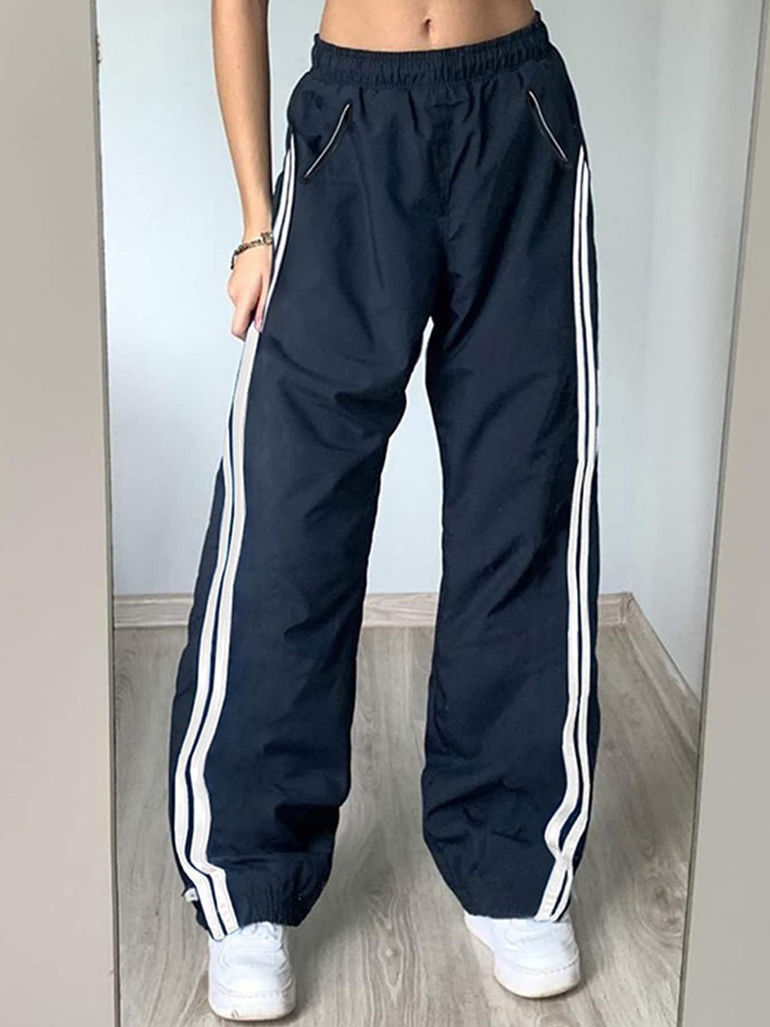 

LULU & SKY Women Striped Loose Straight Fit Joggers, Black