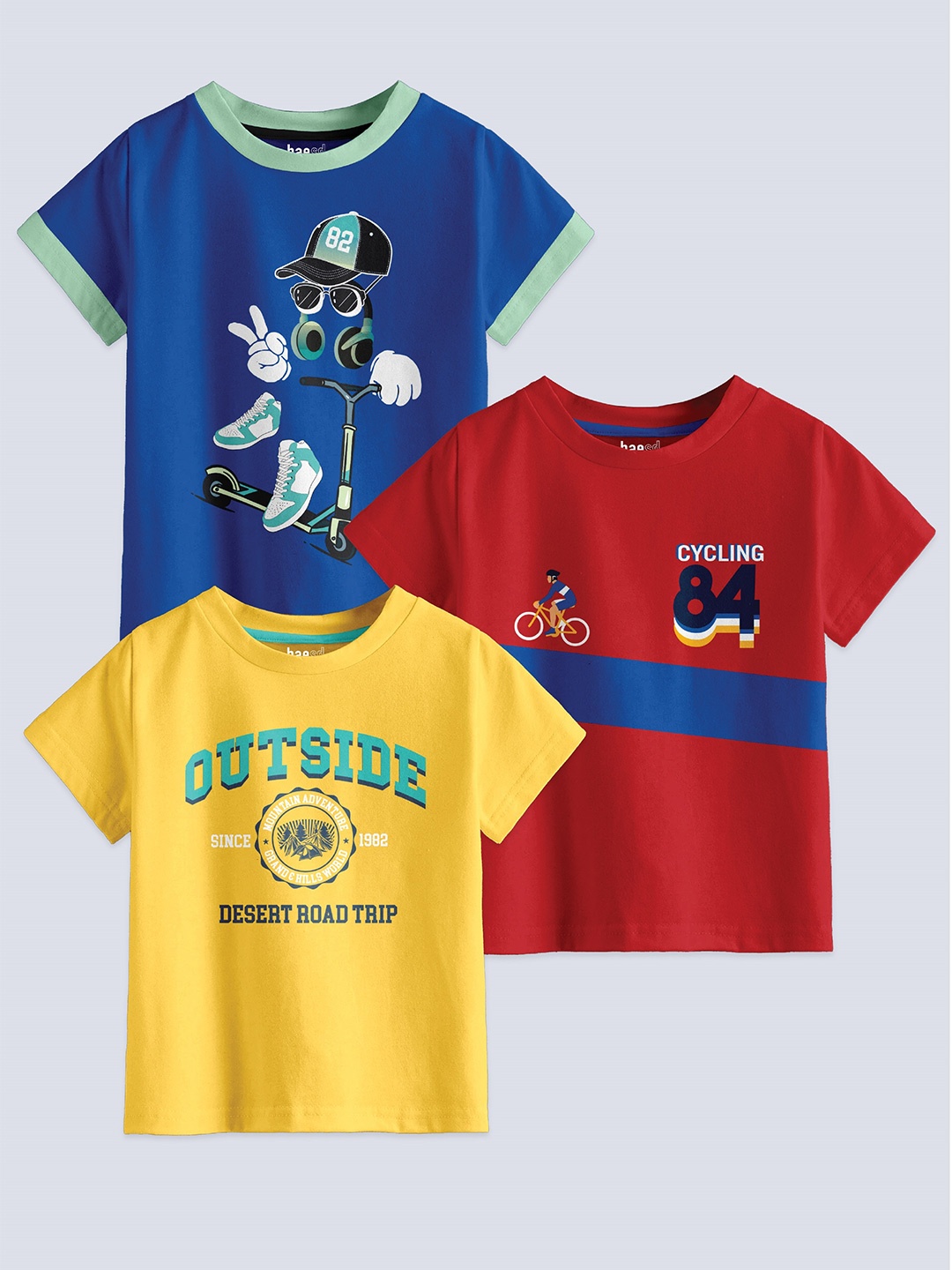

BAESD Boys Pack Of 3 Printed Round Neck Cotton T-shirts, Blue