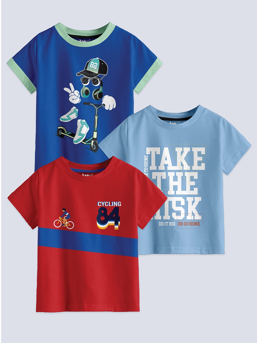 

BAESD Boys Pack Of 3 Typography Printed Pure Cotton T-shirt, Red