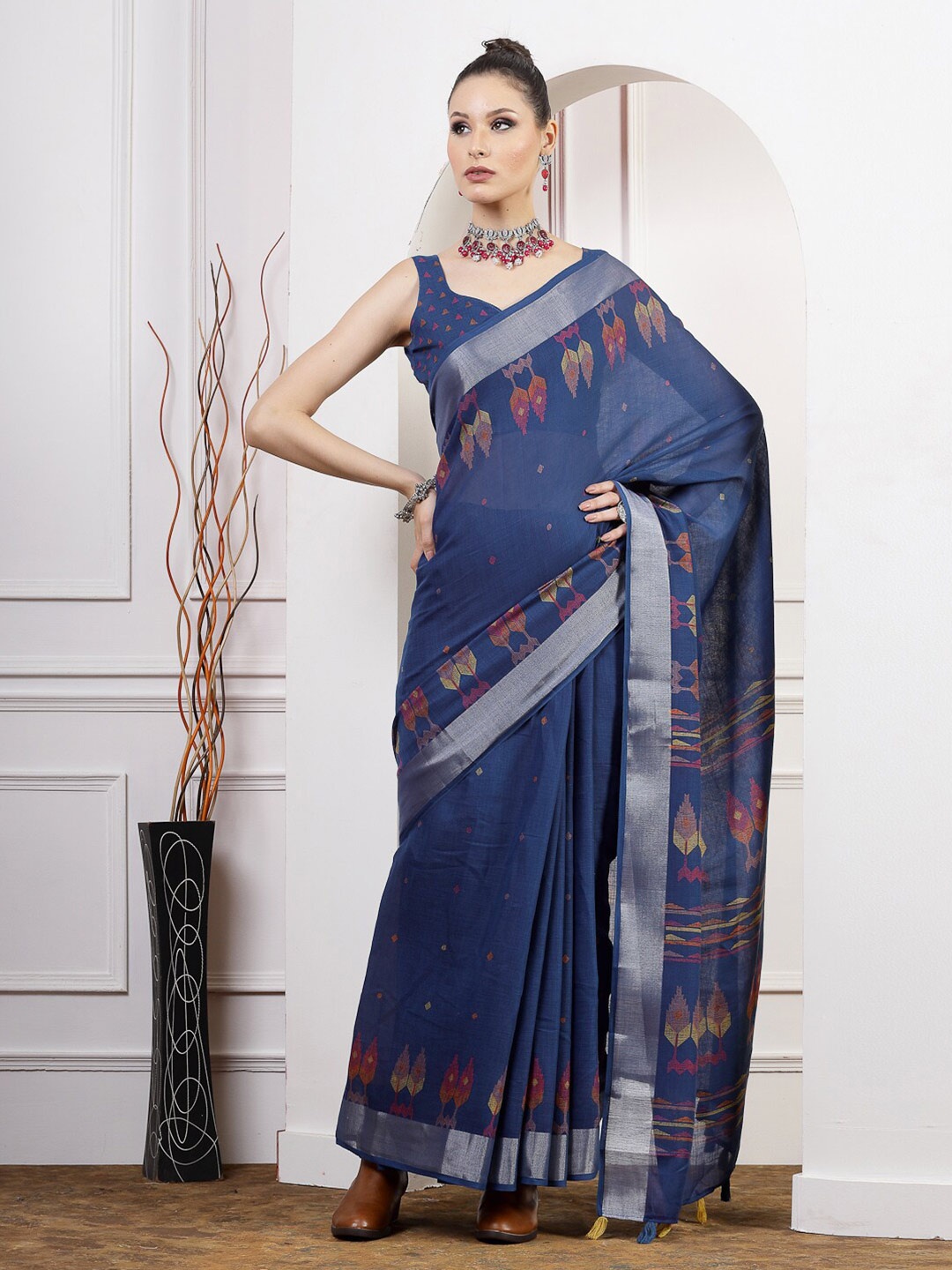 

Satrani Blue & Red Zari Saree