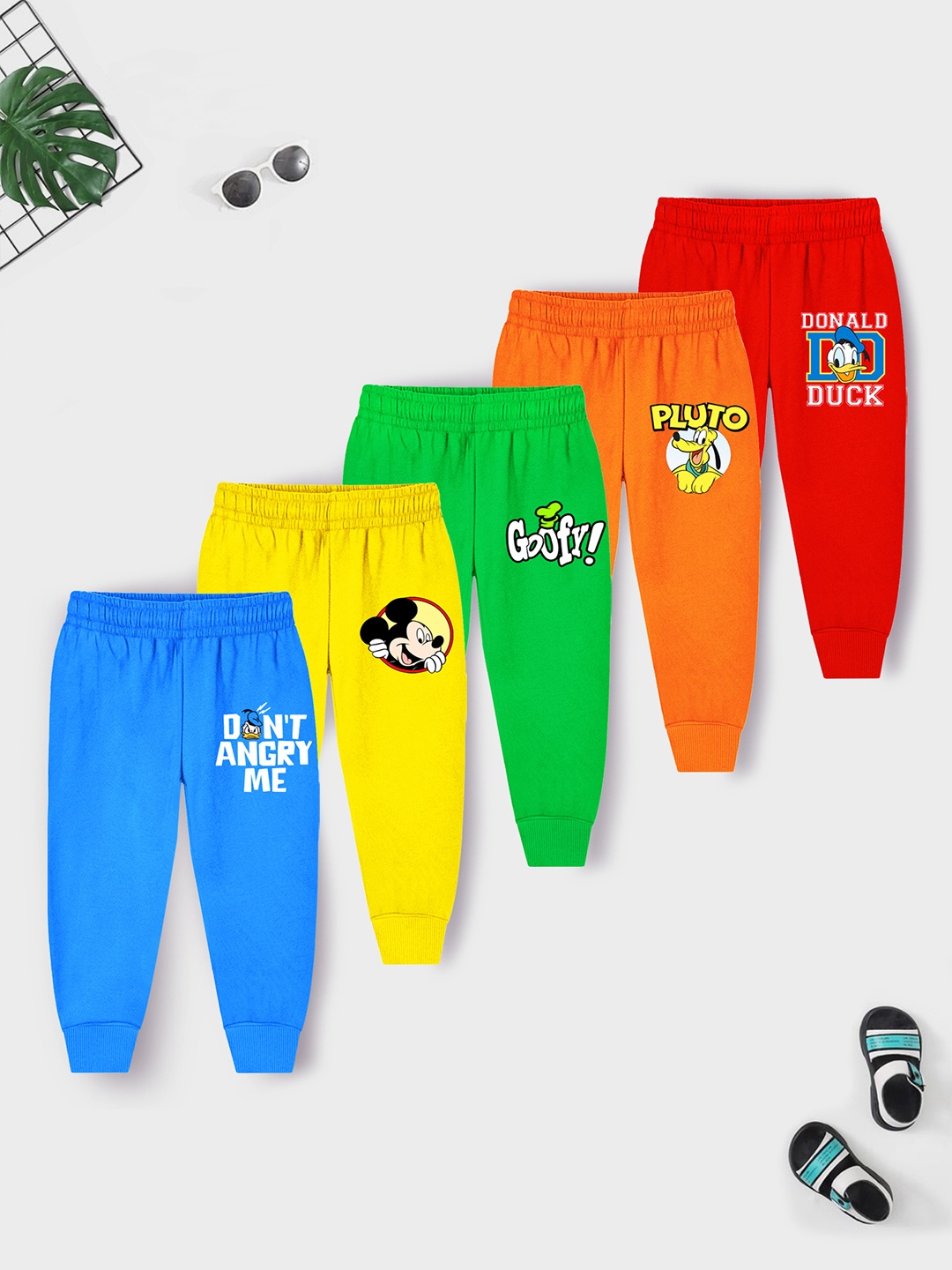 

YK Disney Boys Pack of 5 Typography Printed Cotton Joggers, Red