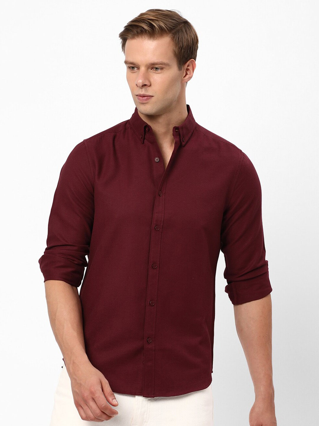 

R&B Men Red Opaque Casual Shirt